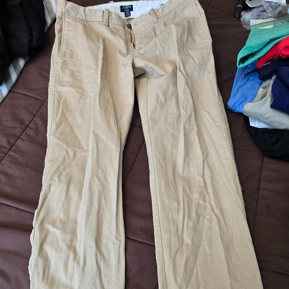 J Crew Mens Flex Flat Front Tan Khaki Chino Slim Fit Long Pants 30W 30L 30 x 30